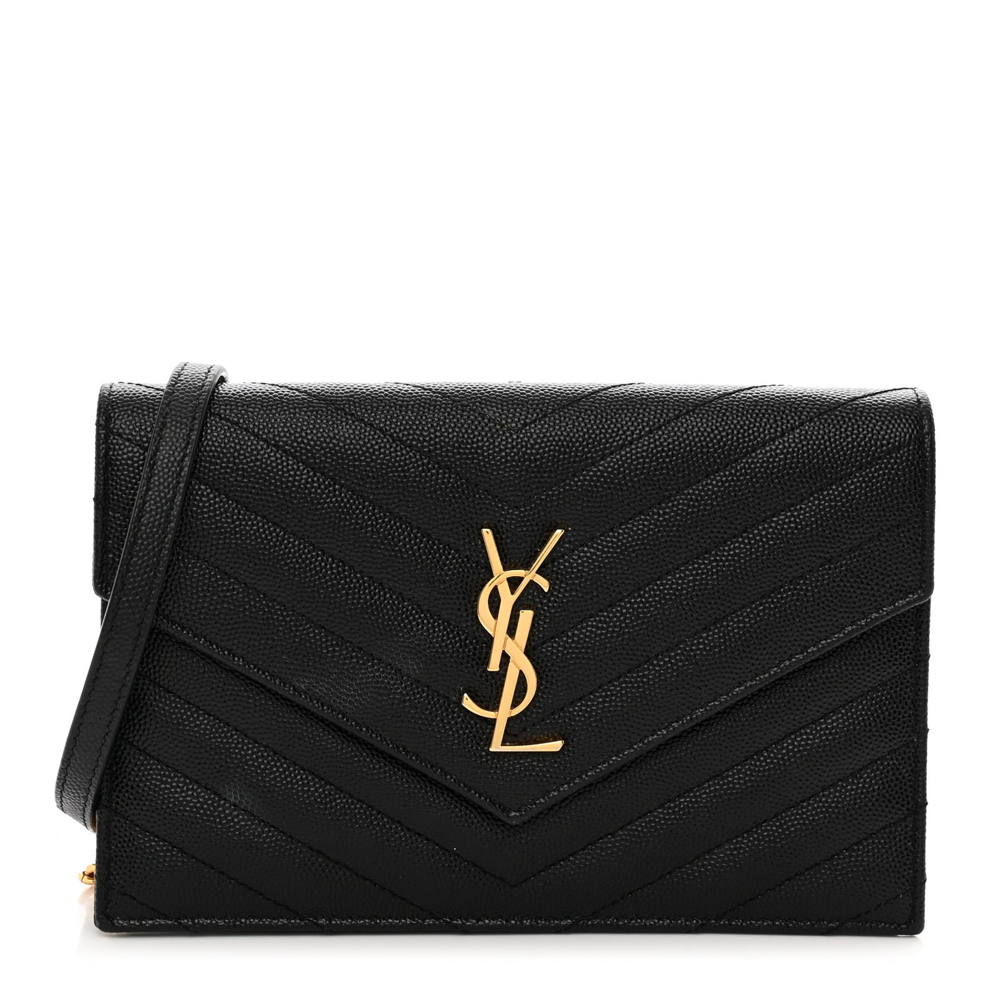 Grain De Poudre Matelasse Chevron Monogram Envelope Chain Wallet Black