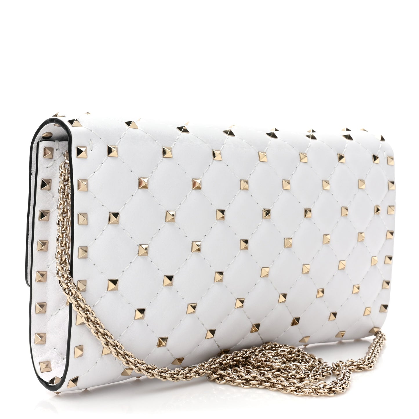 Nappa Rockstud Spike Wallet On Chain Optic White