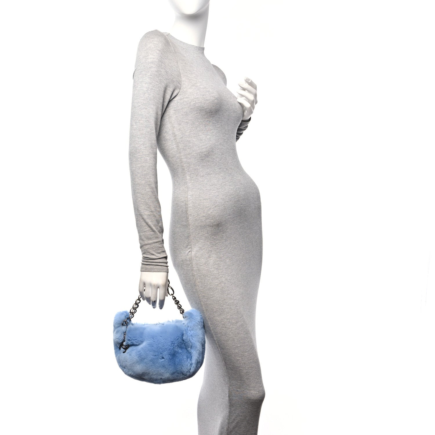Chanel Lapin Rabbit Fur Lambskin Shoulder Bag Blue 3 of 10