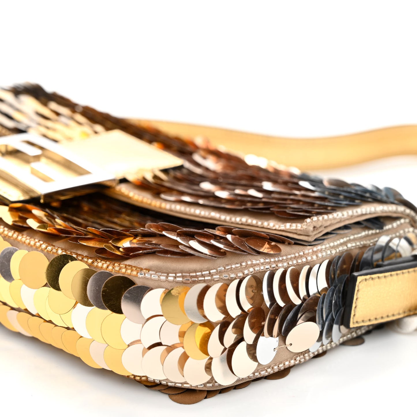 Sequin Paillettes Vitello Laminato Striped Baguette 1997 Oro Sfumato