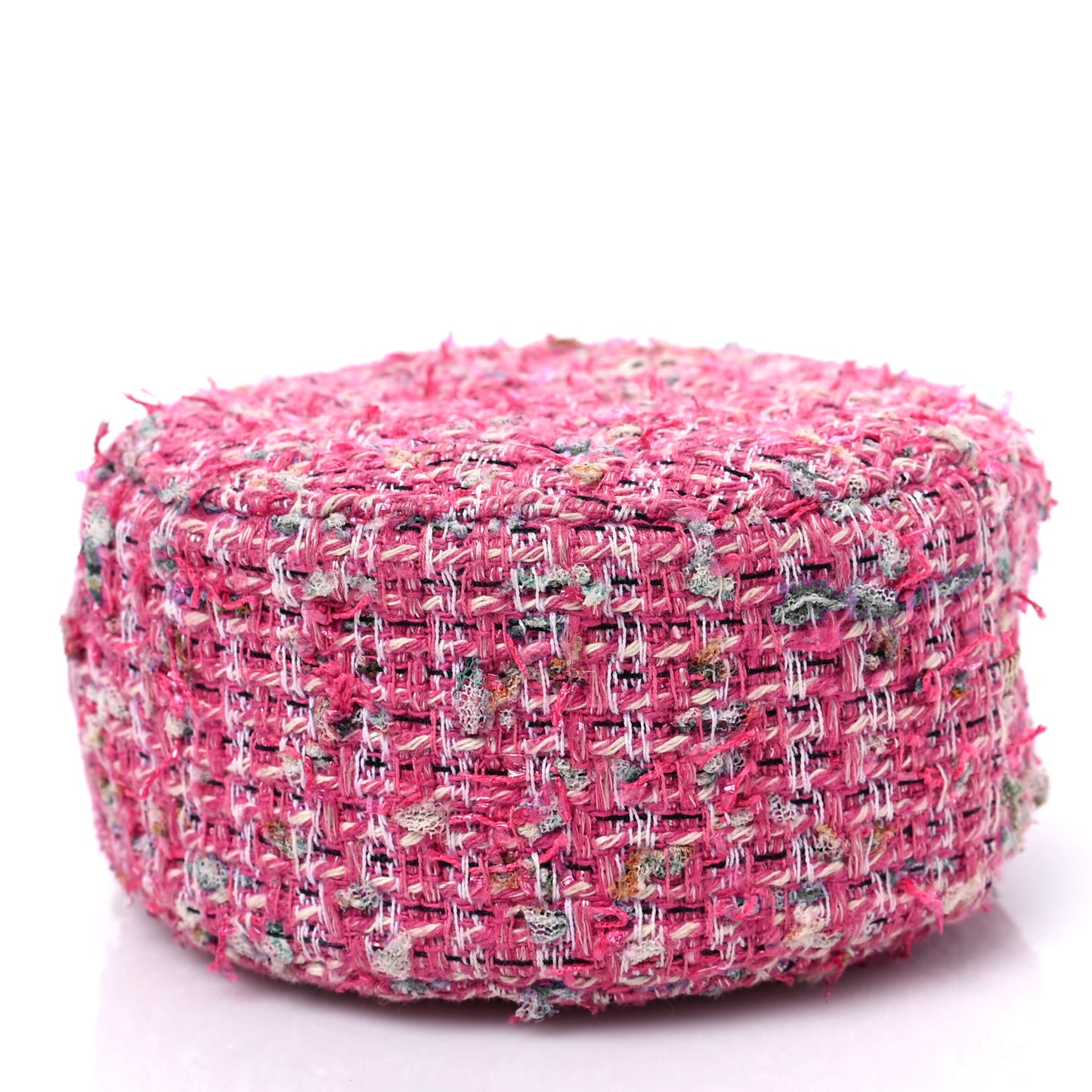 Tweed Quilted Round Clutch With Chain Pink