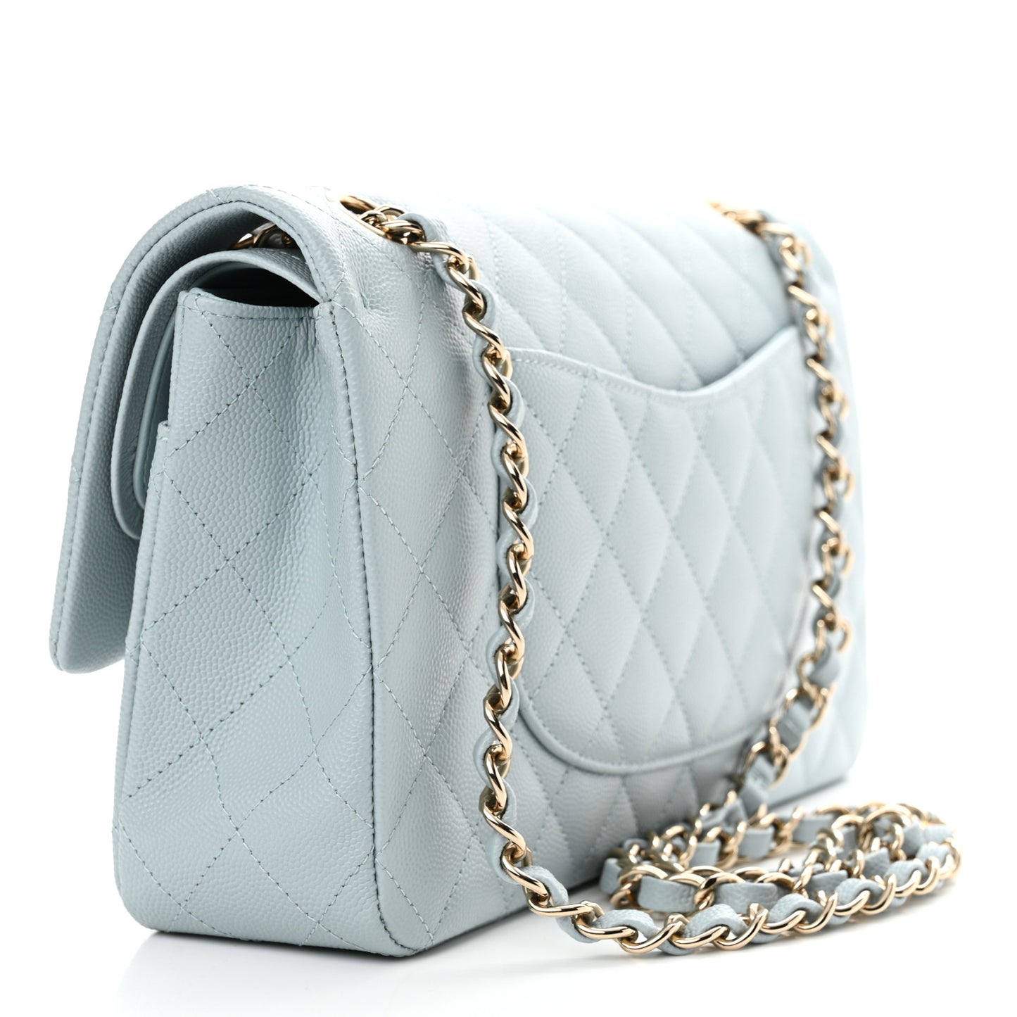 Caviar Quilted Medium Double Flap Light Blue