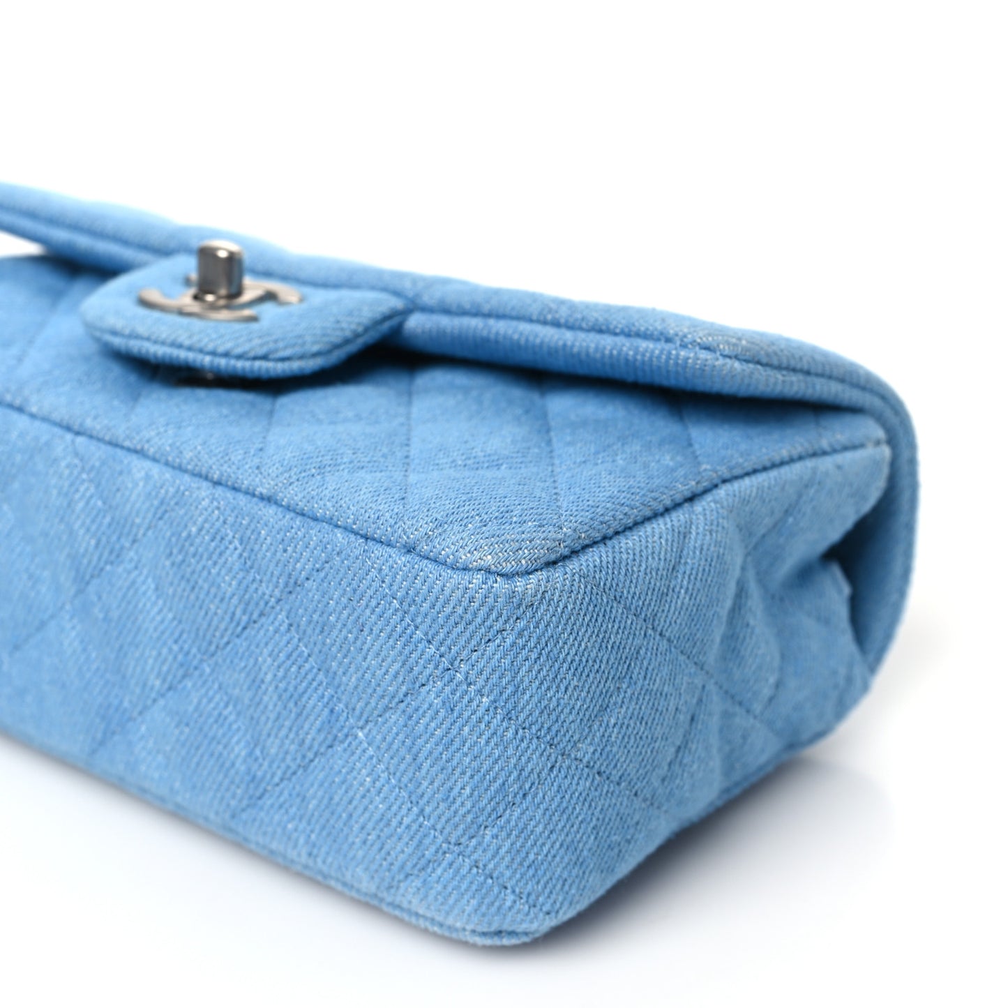 Denim Quilted Mini Rectangular Flap Blue