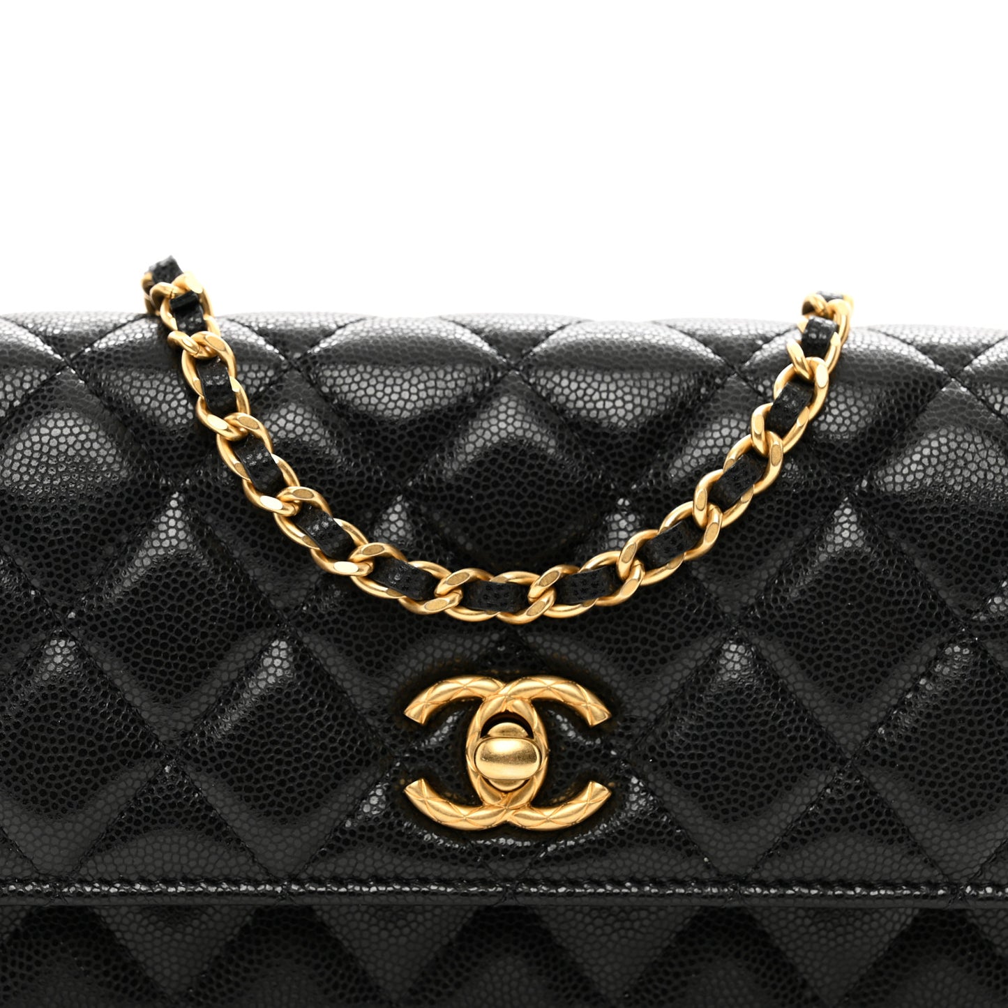 Caviar Quilted Chain Link Clutch With Chain Black
