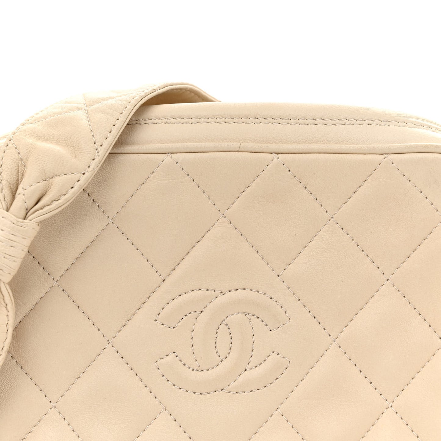 Lambskin Quilted CC Camera Case Beige