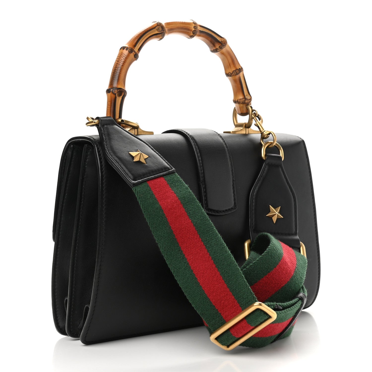Gucci Moon Calfskin Web Medium Dionysus Bamboo Top Handle Bag Black 3 of 10