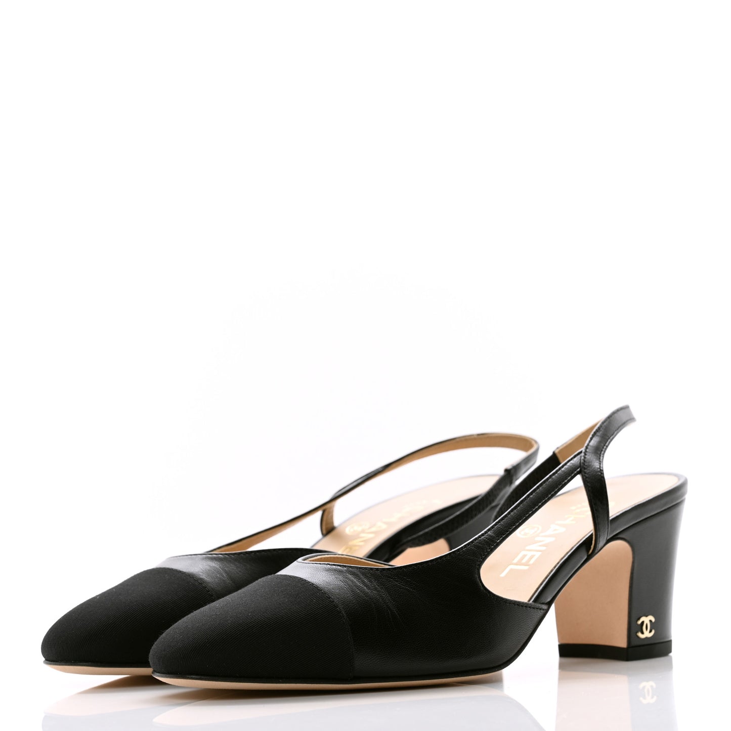 Goatskin Grosgrain Cap Toe CC Slingback Pumps 37.5 Black