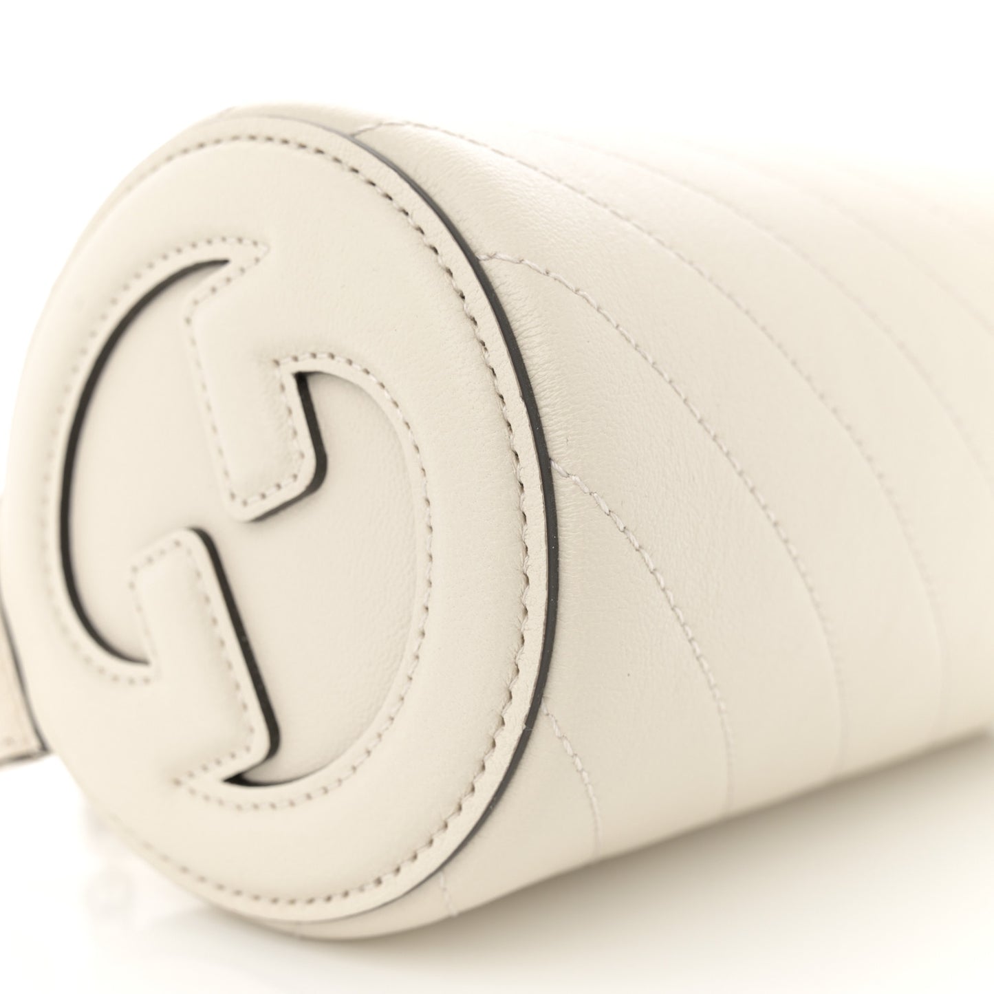 Sakai Be Green Calfskin Diagonal Stitched Mini Blondie Barrel Shoulder Bag Mystic White
