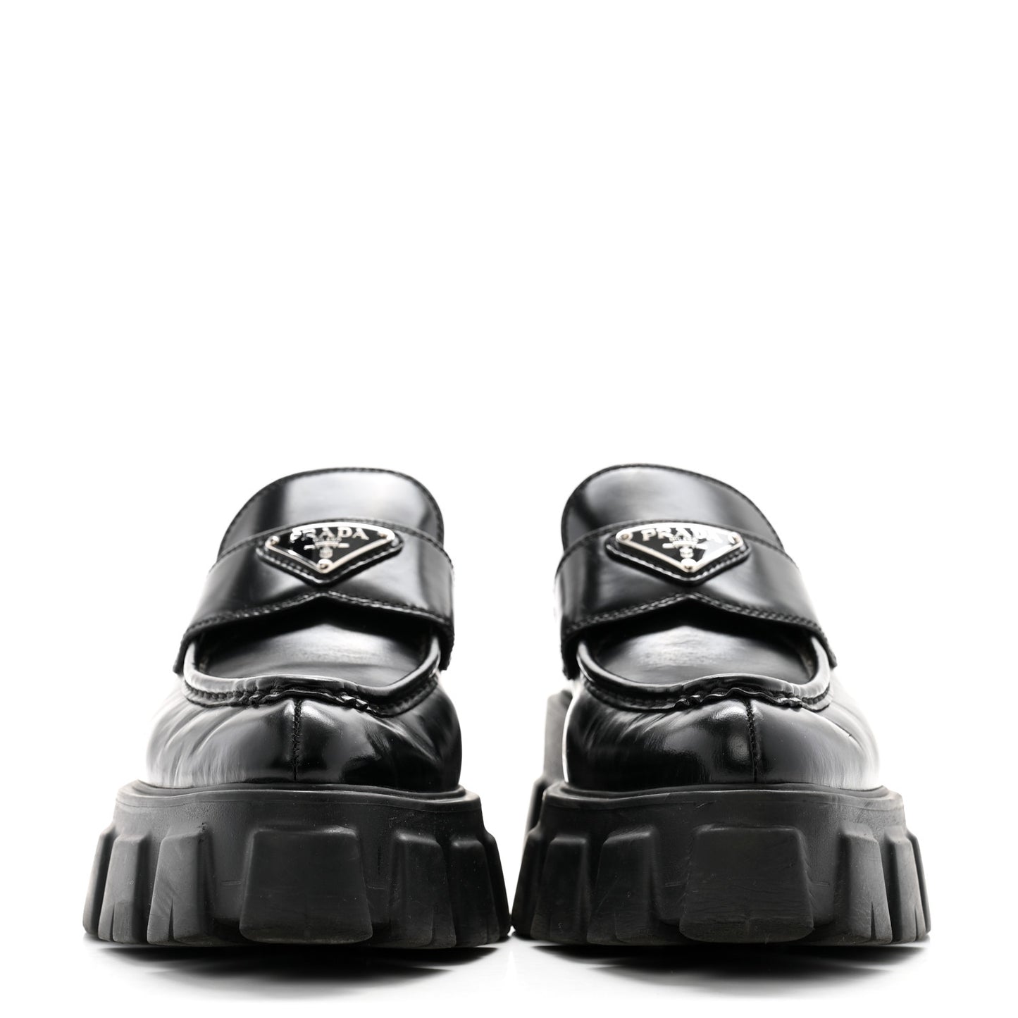 Spazzolato Triangle Logo Monolith Pointy 55mm Loafers 40 Black