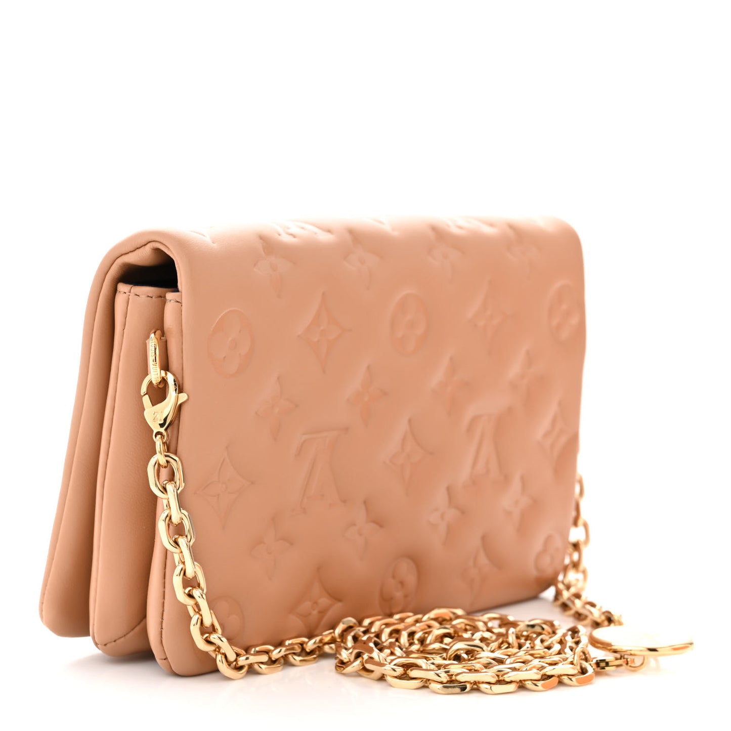Lambskin Embossed Monogram Pochette Coussin Camel