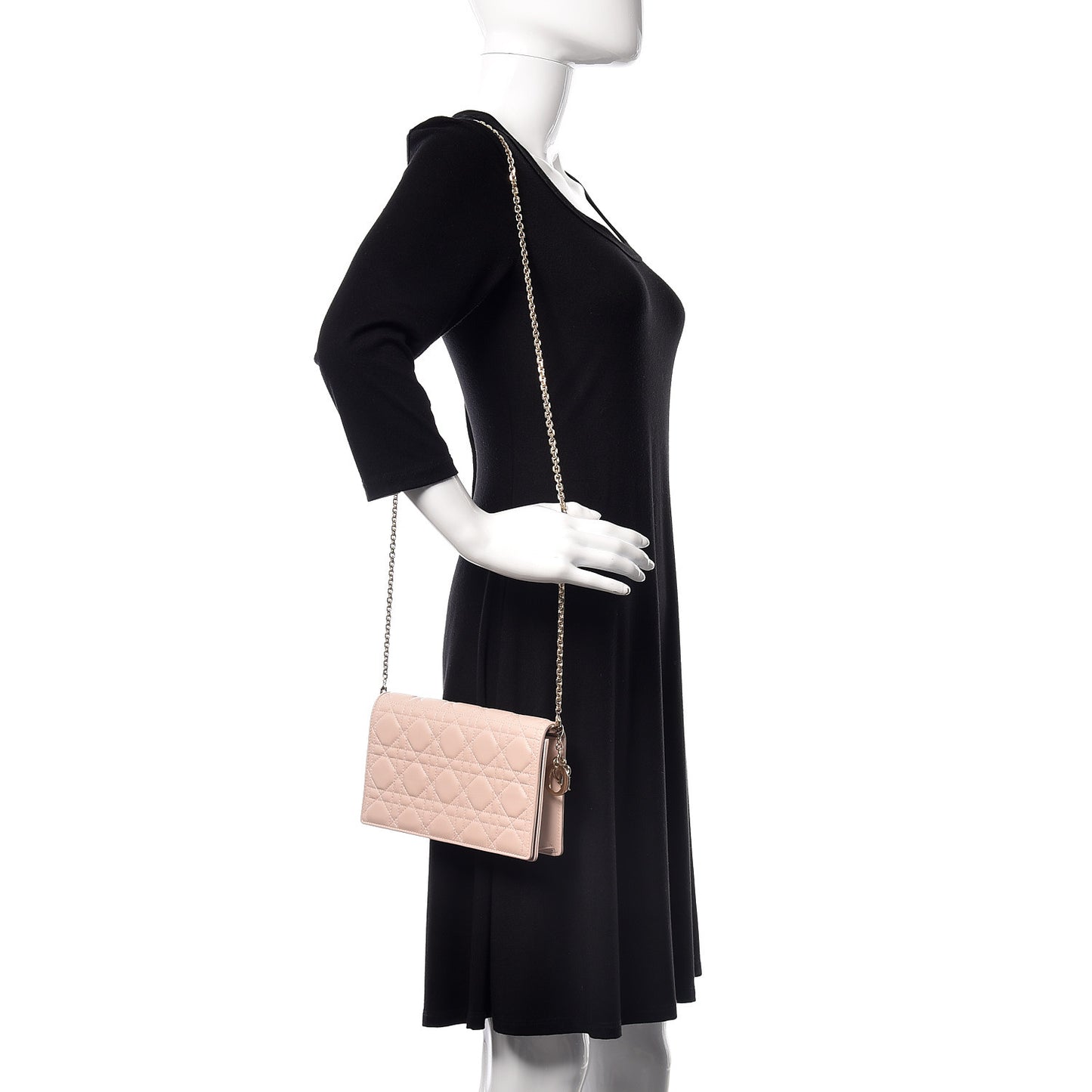 Lambskin Cannage Lady Dior Clutch Rose Poudre