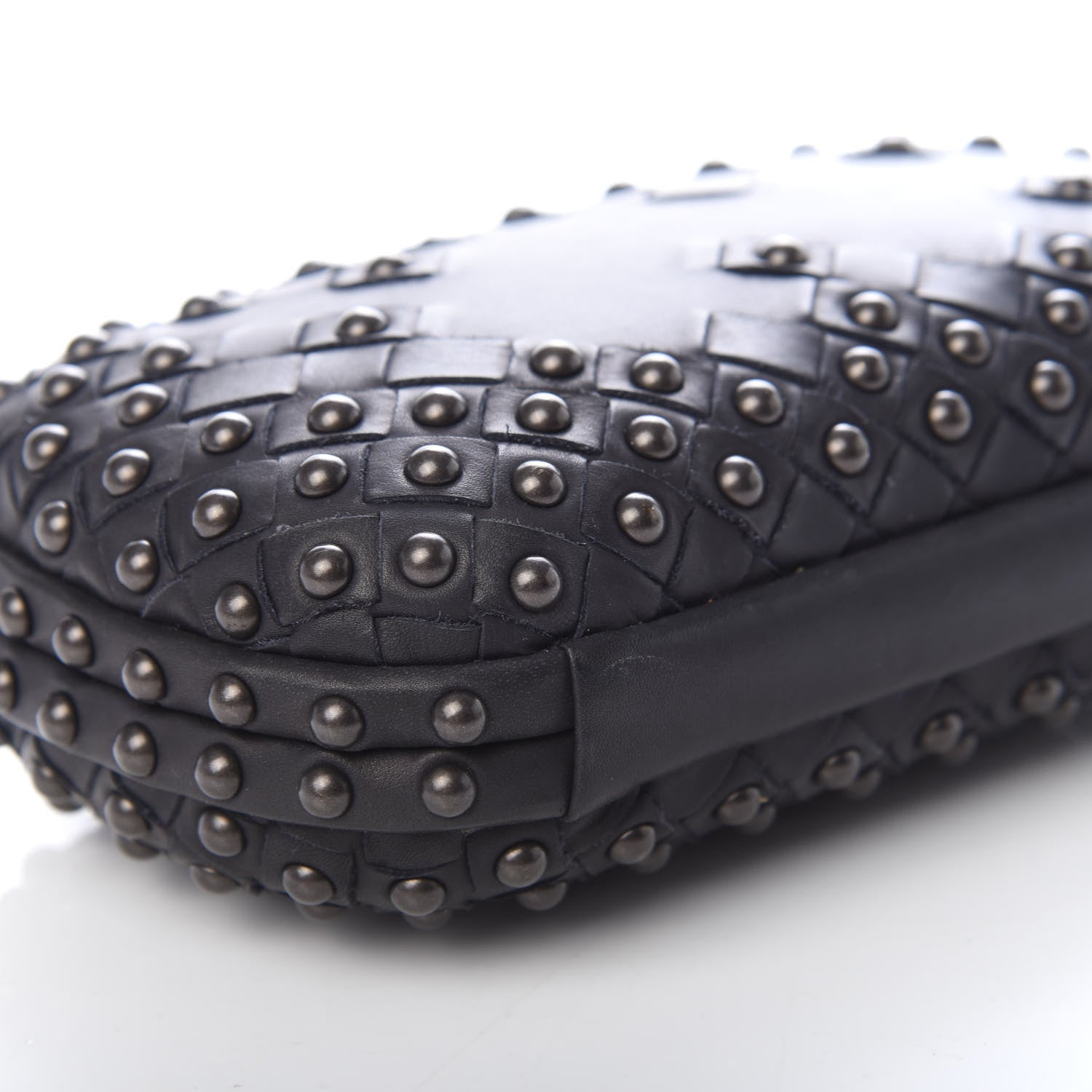 Bottega Veneta Waxy Nappa Intrecciato Knot Studded Clutch Gray 7 of 8