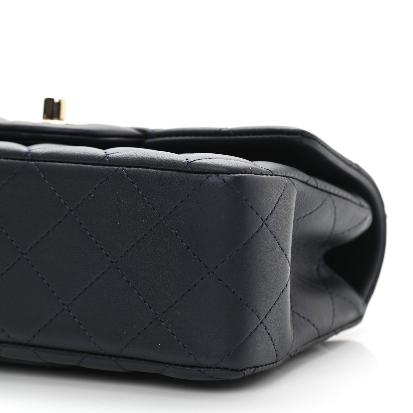 Lambskin Quilted Mini Top Handle Rectangular Flap Navy Blue