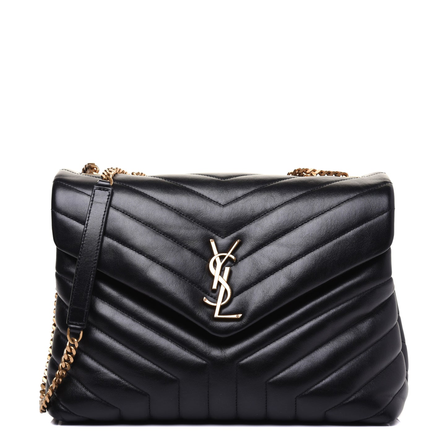 Calfskin Y Quilted Monogram Medium Loulou Chain Satchel Black