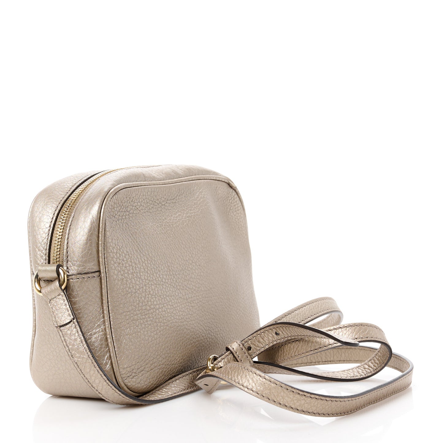 Metallic Pebbled Calfskin Small Soho Disco Bag Golden Beige