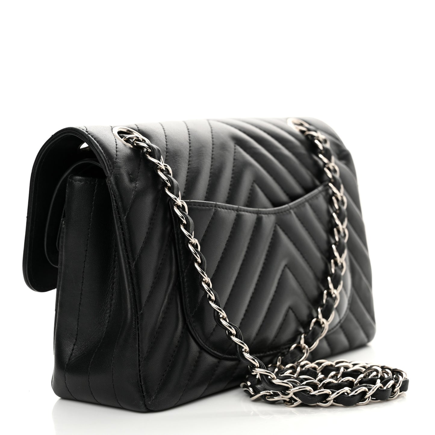 Lambskin Chevron Quilted Small Double Flap Black