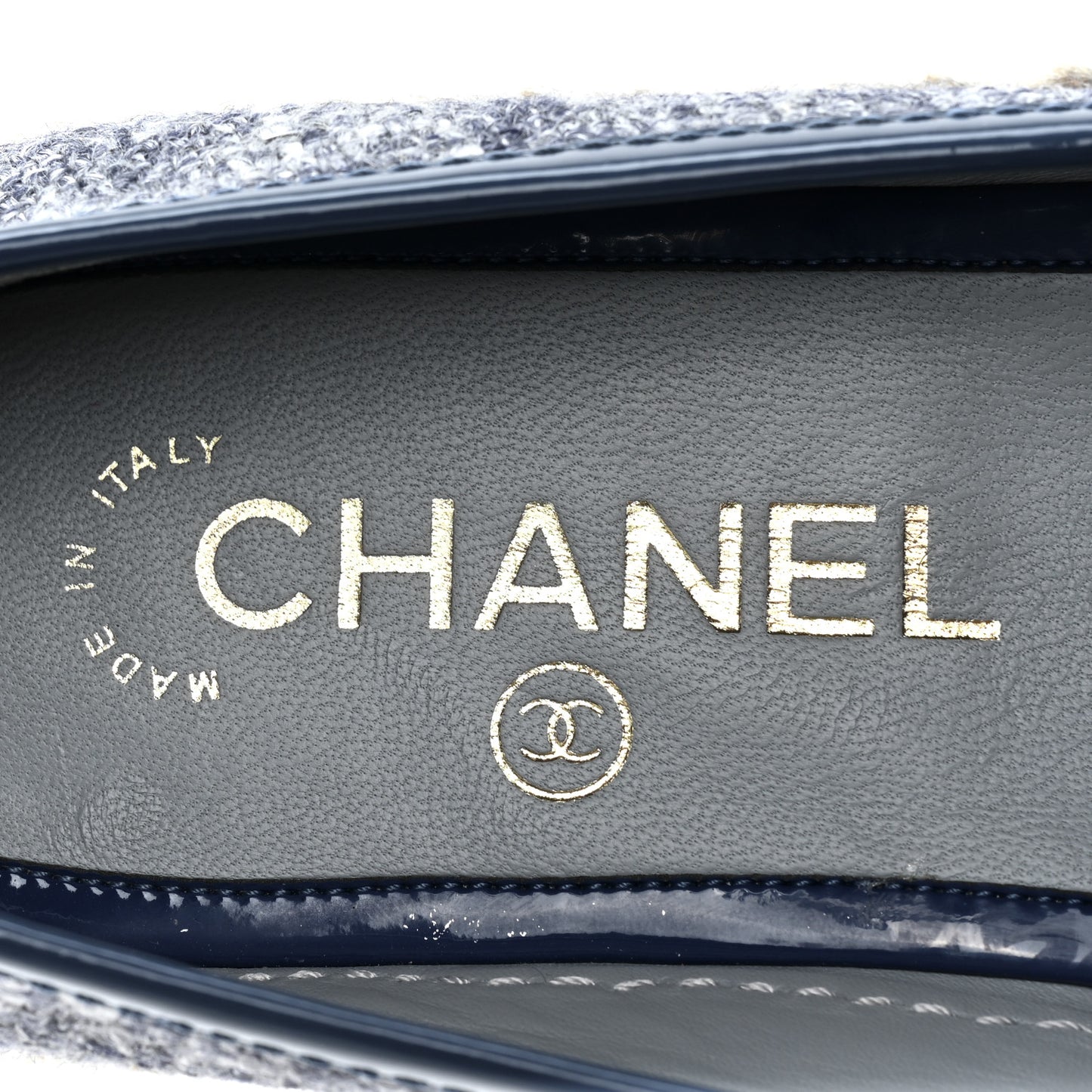 Fabric Patent Calfskin CC Espadrilles 35 Blue