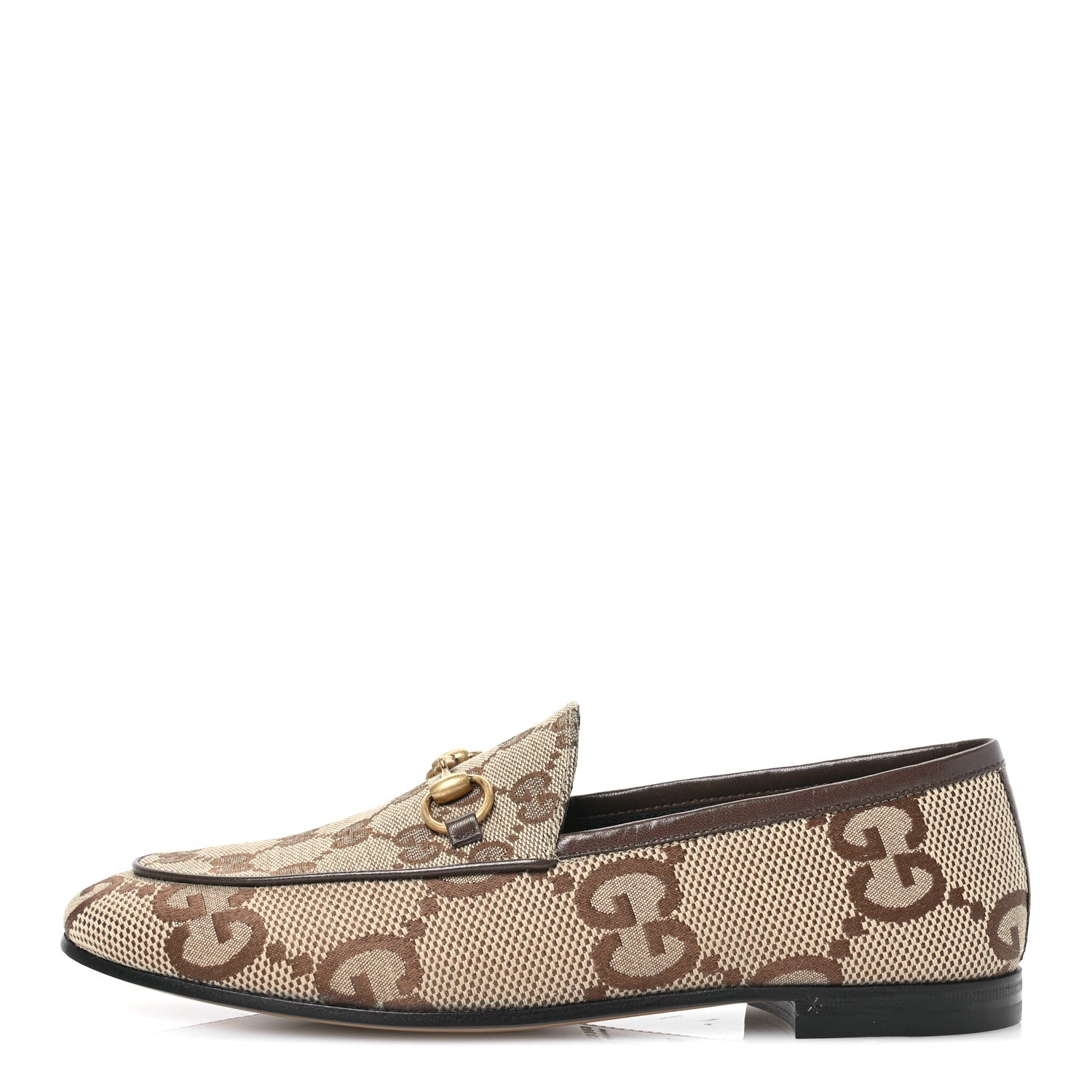 Gucci Monogram Jumbo GG Malaga Kid Horsebit Womens Jordaan Loafers 37 Camel Ebony New Acero Beige 1 of 9