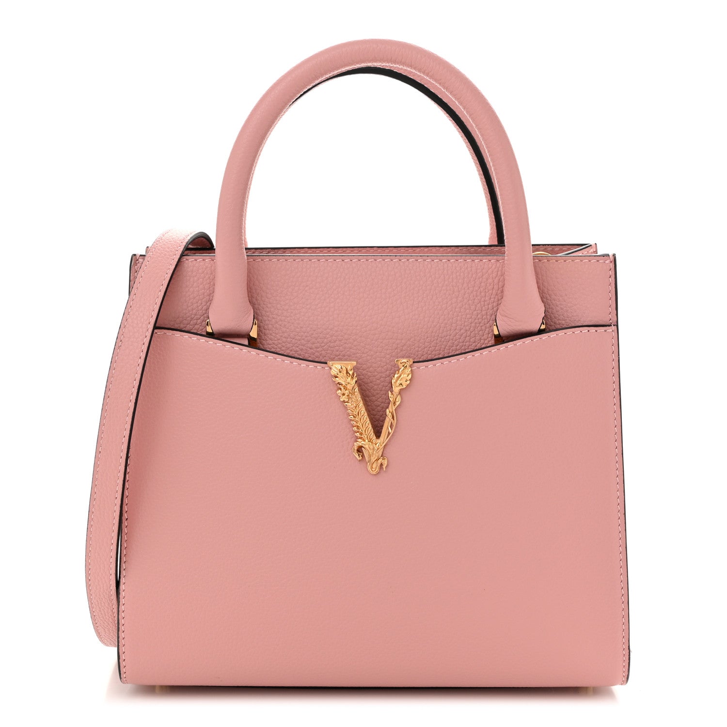 Versace Grained Calfskin Virtus Top Handle Tote Pink 1 of 9