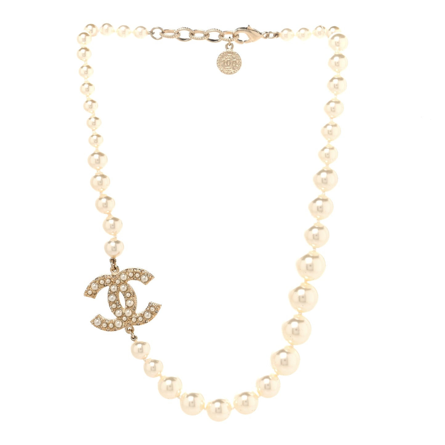 Pearl CC 100th Anniversary Necklace Light Gold
