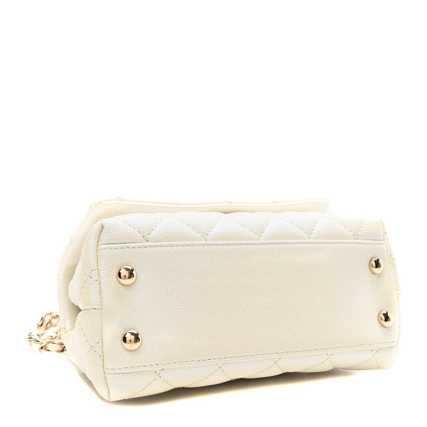 Iridescent Caviar Quilted Extra Mini Coco Handle Flap White