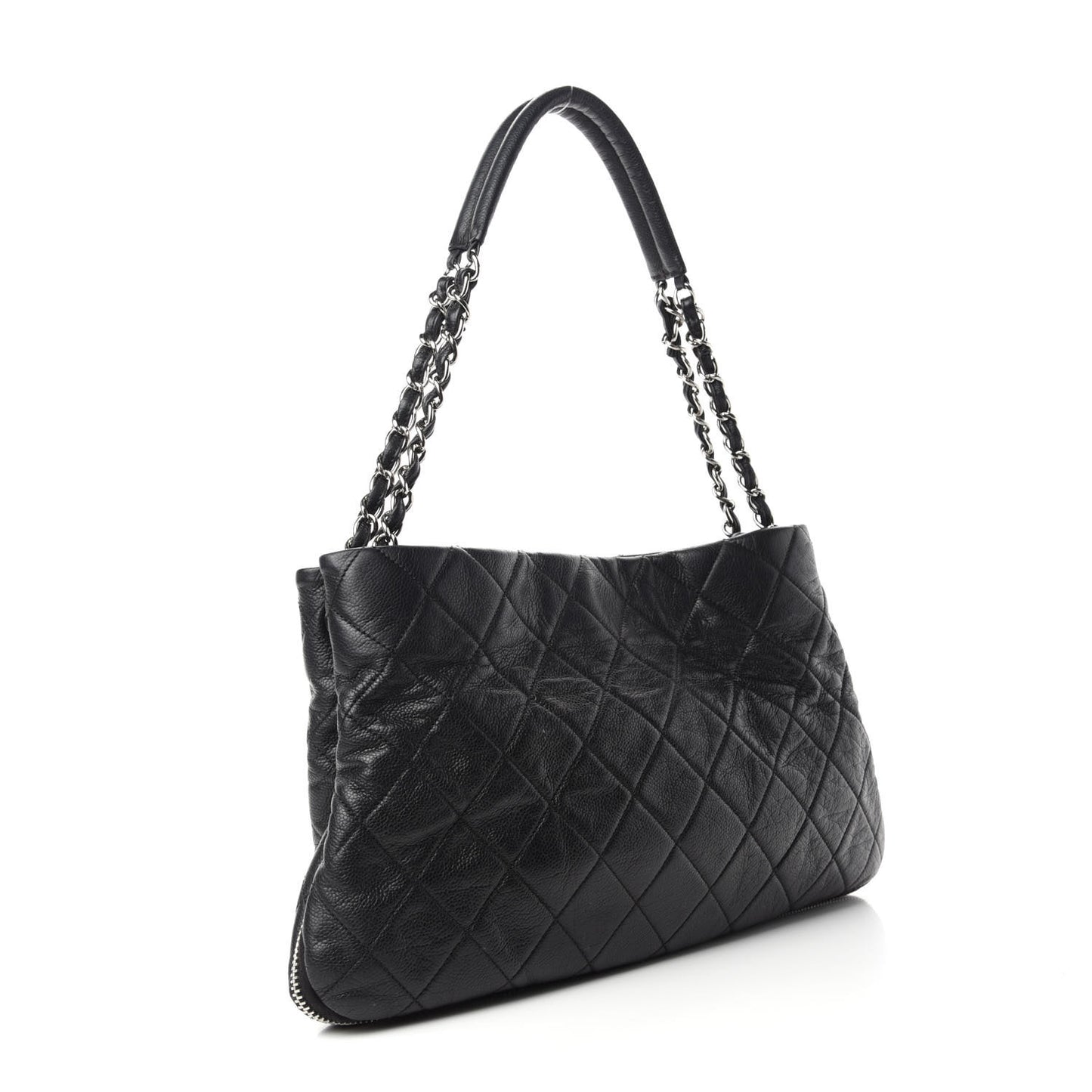 Caviar Quilted Expandable Zip Shoulder Bag Black