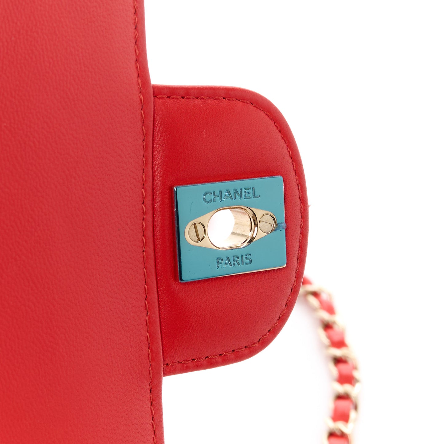 Lambskin Chevron Quilted Mini Rectangular Flap Red