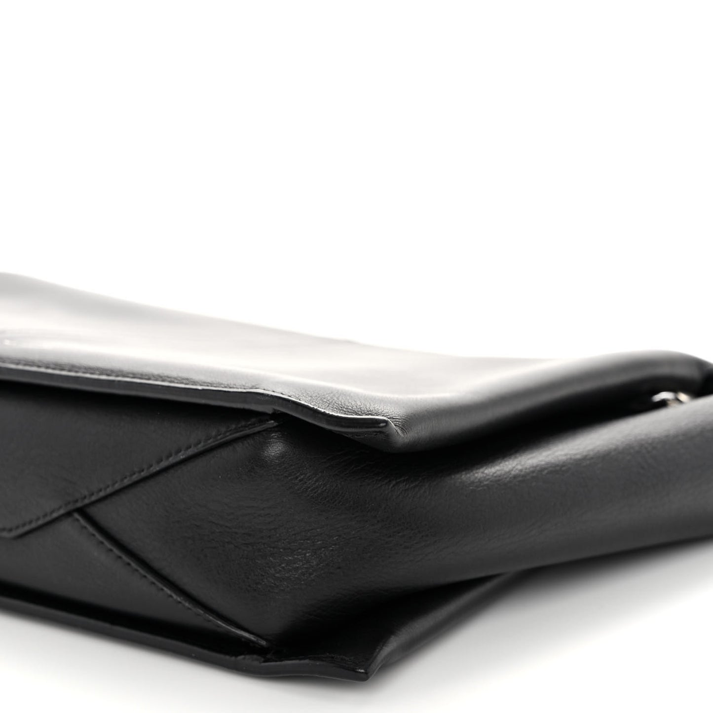Smooth Calfskin Tri-Fold Clutch on Chain Black