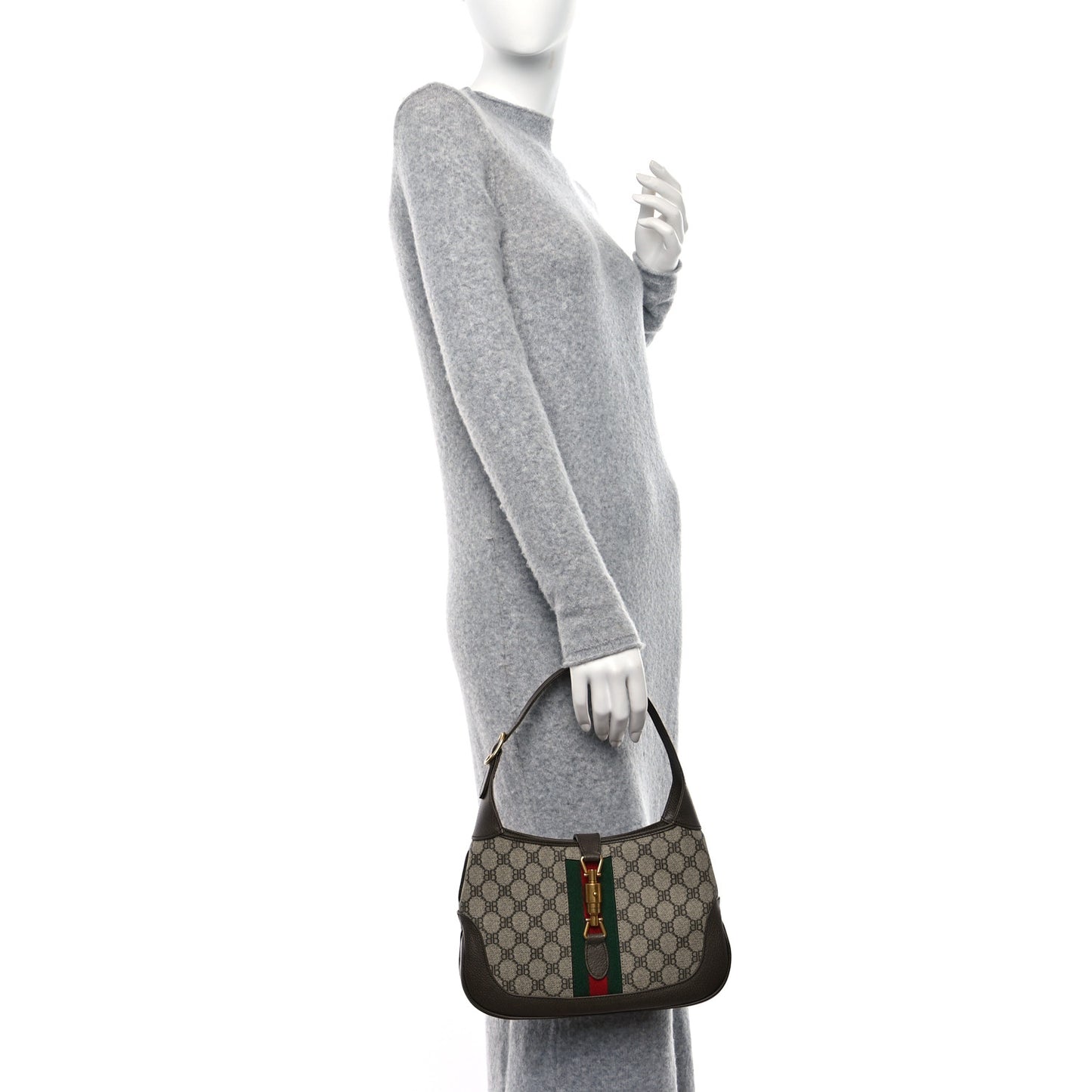 X BALENCIAGA BB Supreme Monogram Calfskin Web Small Jackie 1961 Hobo Beige Ebony