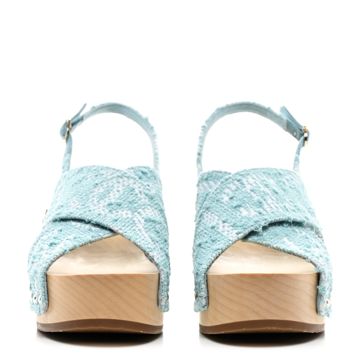 Chanel Jacquard Studded Slingback Clog Sandals 39 Turquoise White 2 of 9