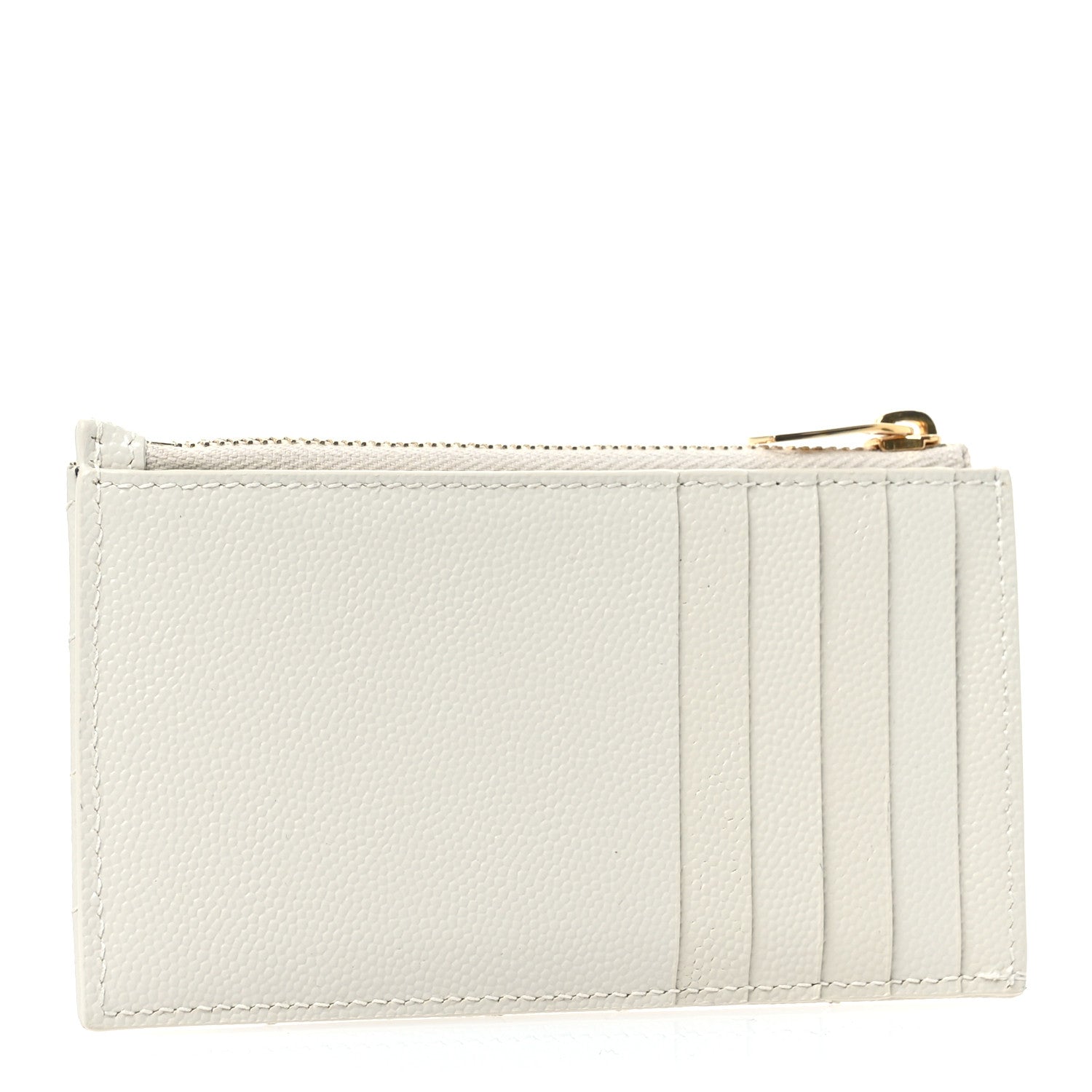 Saint Laurent Grain De Poudre Matelasse Chevron Monogram Fragments Zippered Card Case Crema Soft 3 of 7