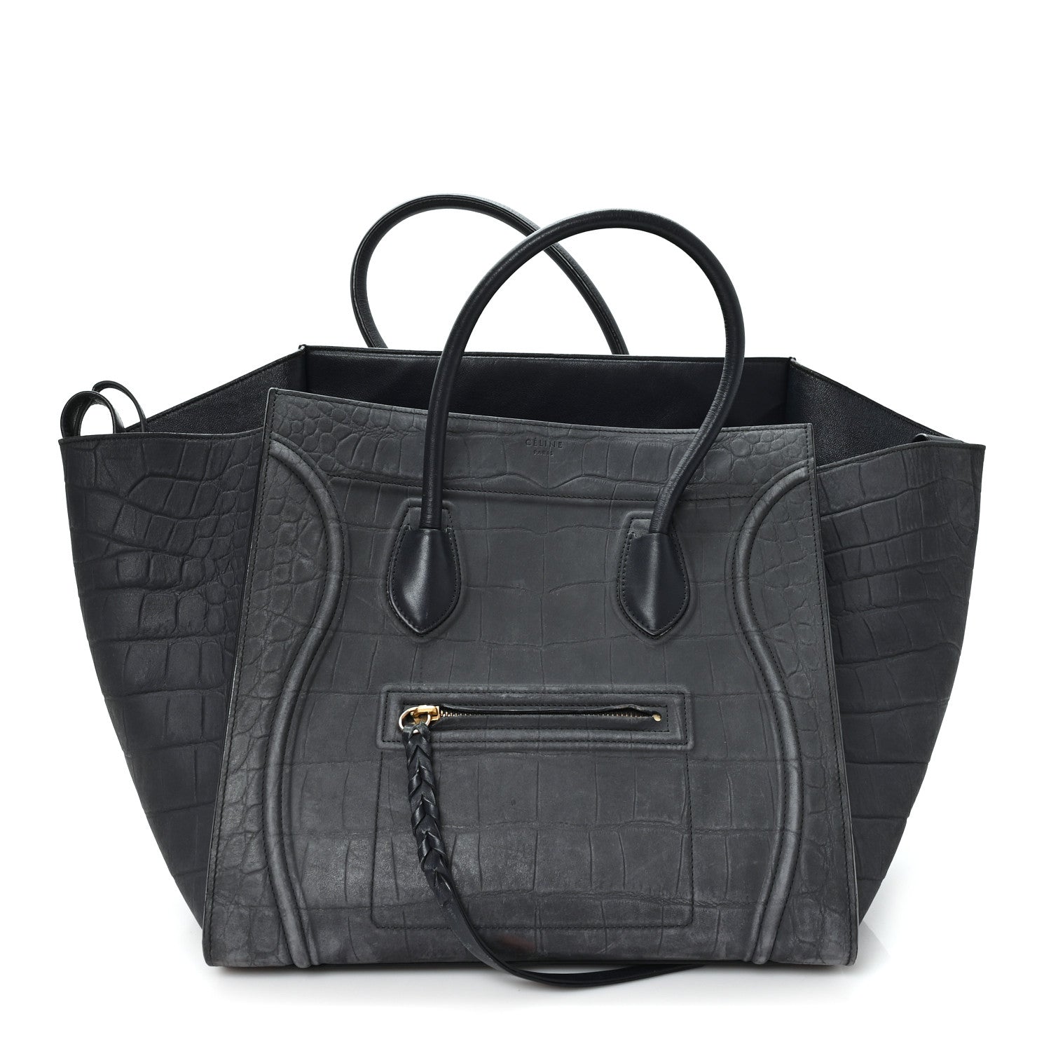 CELINE黒　M Celine Crocodile Embossed Nubuck Medium Phantom Luggage Navy Blue