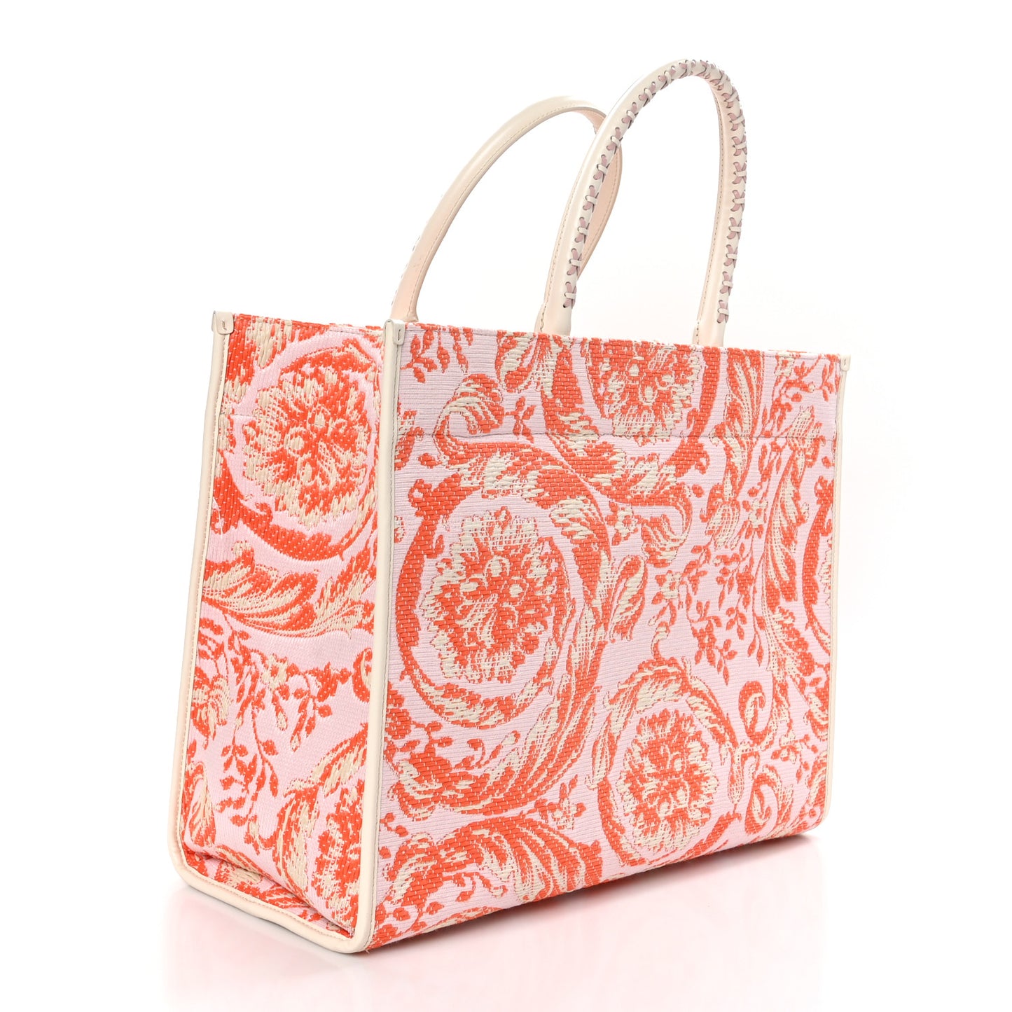 Raffia Barocco Large Athena Tote Coral