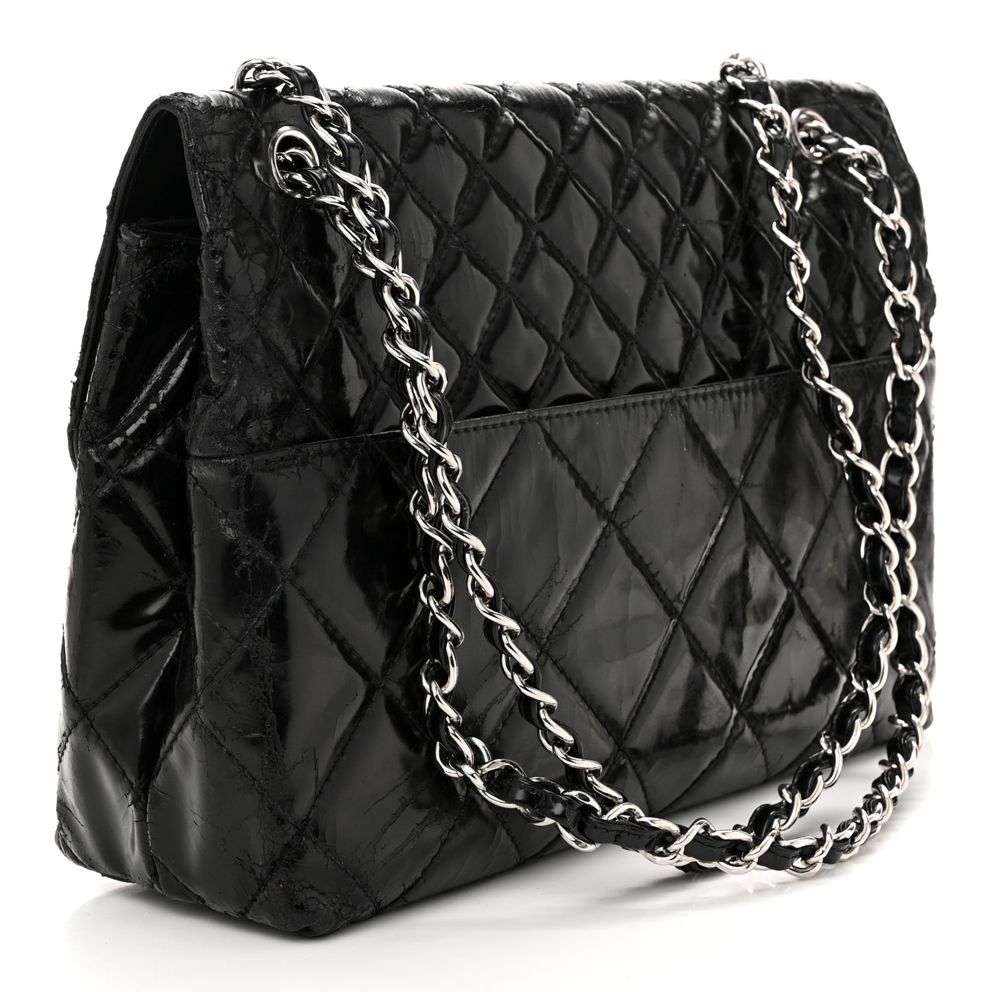 Vinyl Quilted In the Business Flap Bag Black
