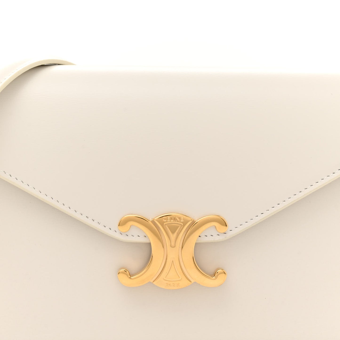 Shiny Calfskin Triomphe Margo Wallet on Chain White