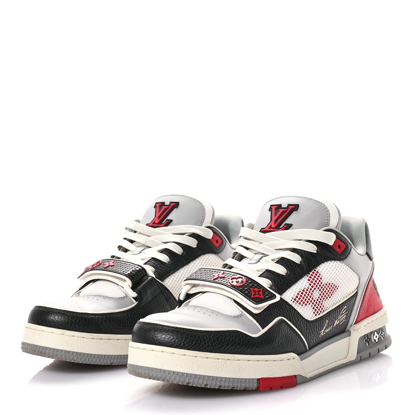 Calfskin Monogram Mens LV Trainer Sneakers 8 Grey Red Black