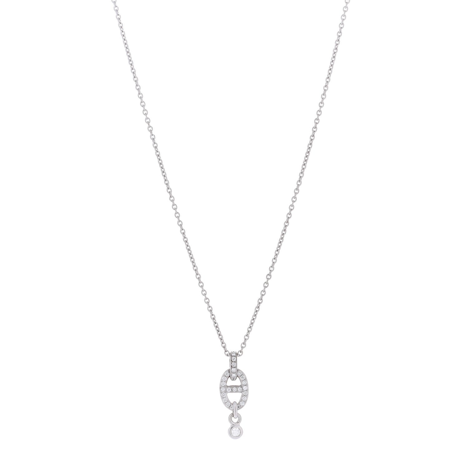Hermes 18K White Gold Diamond PM Chaine d'Ancre Enchainee Necklace