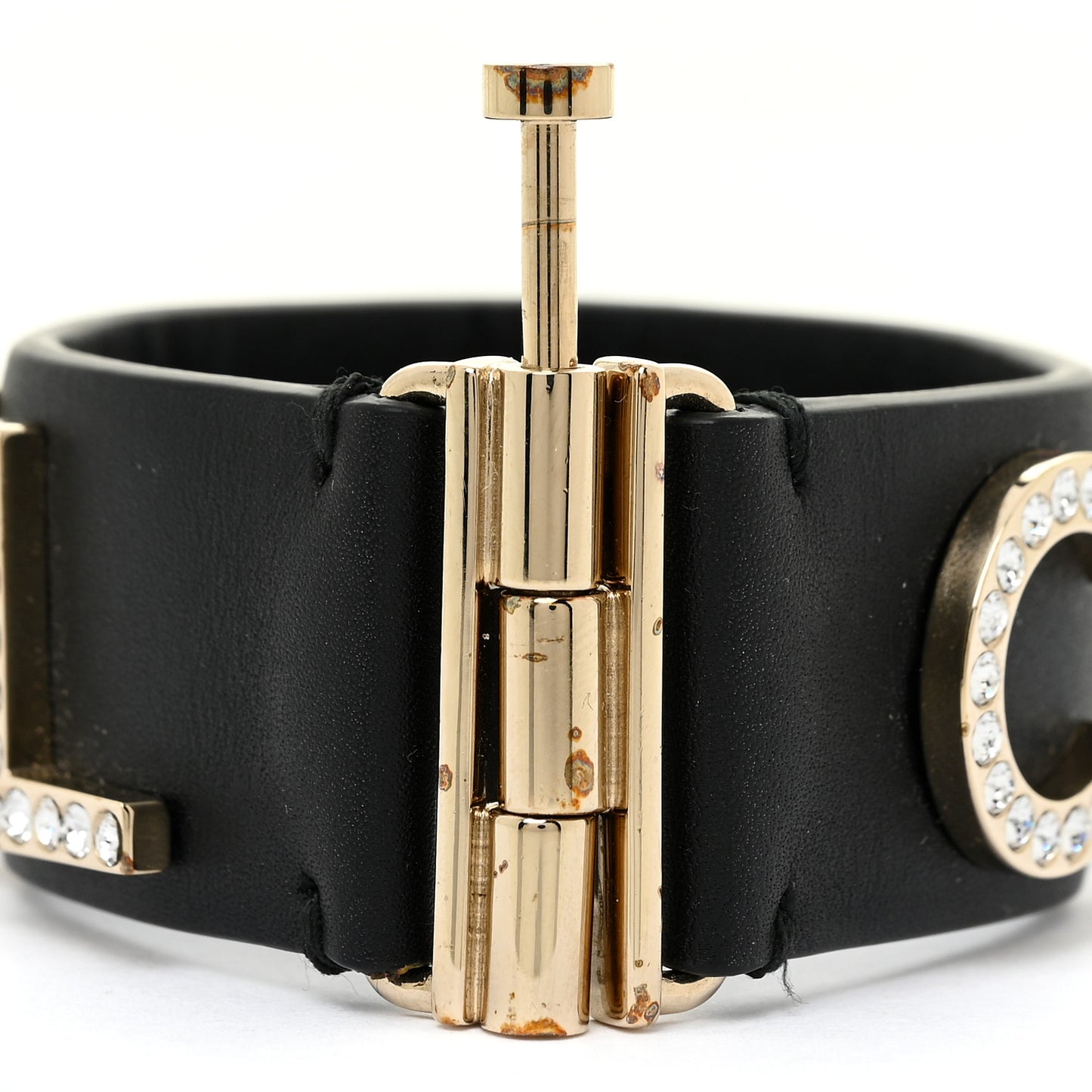 Crystal Lambskin Cha-Nel Logo Cuff S Black