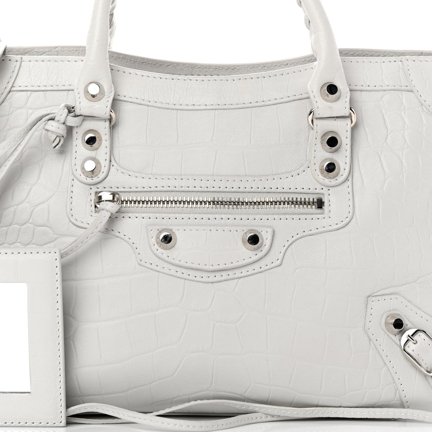 Matte Supple Lambskin Crocodile Embossed Classic Silver Hardware S City White
