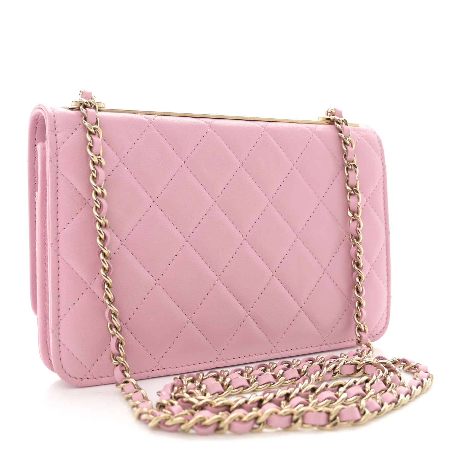 Chanel Lambskin Quilted Trendy CC Wallet On Chain WOC Pink 3 of 12
