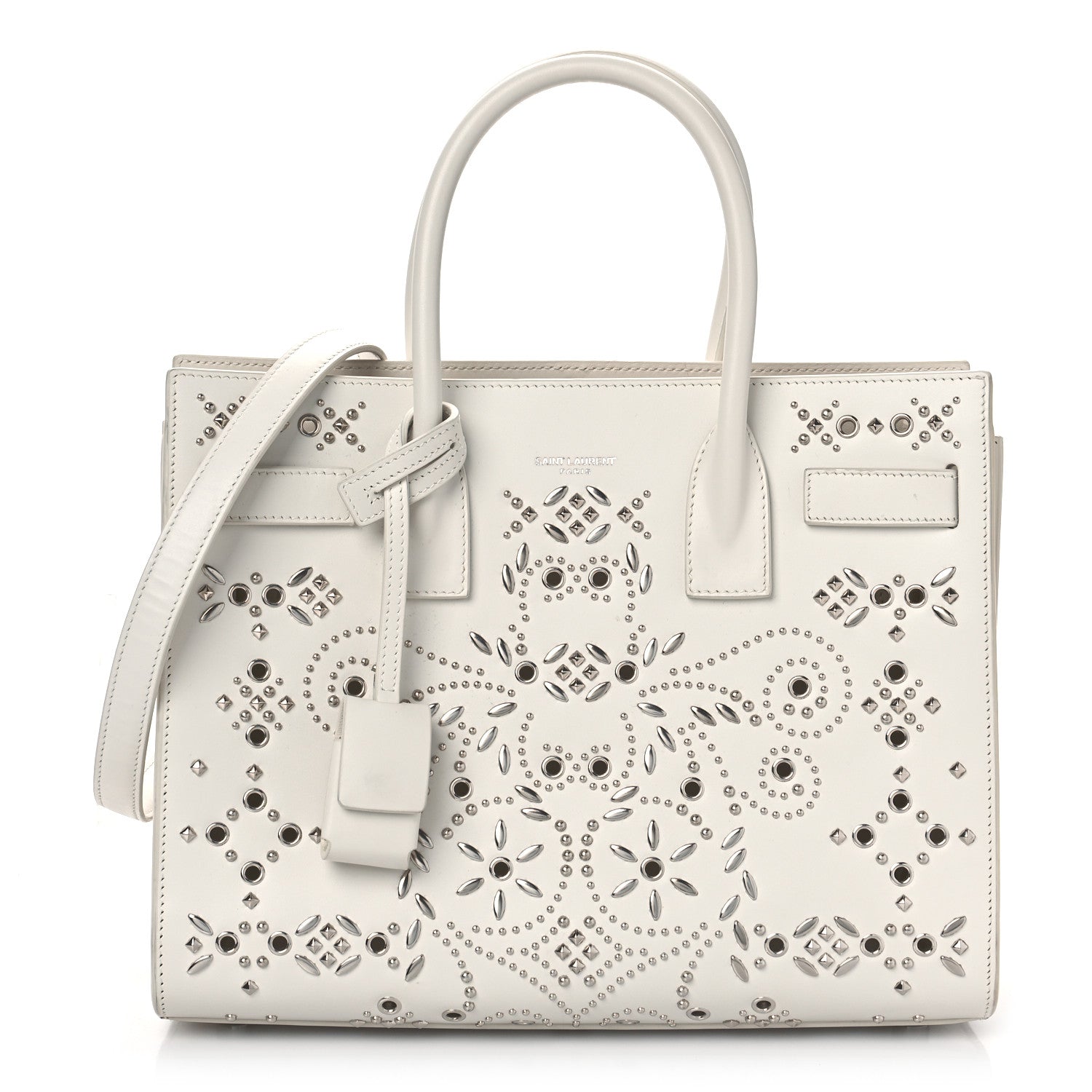 Saint Laurent Calfskin Perforated Studded Baby Sac De Jour White 3 of 11