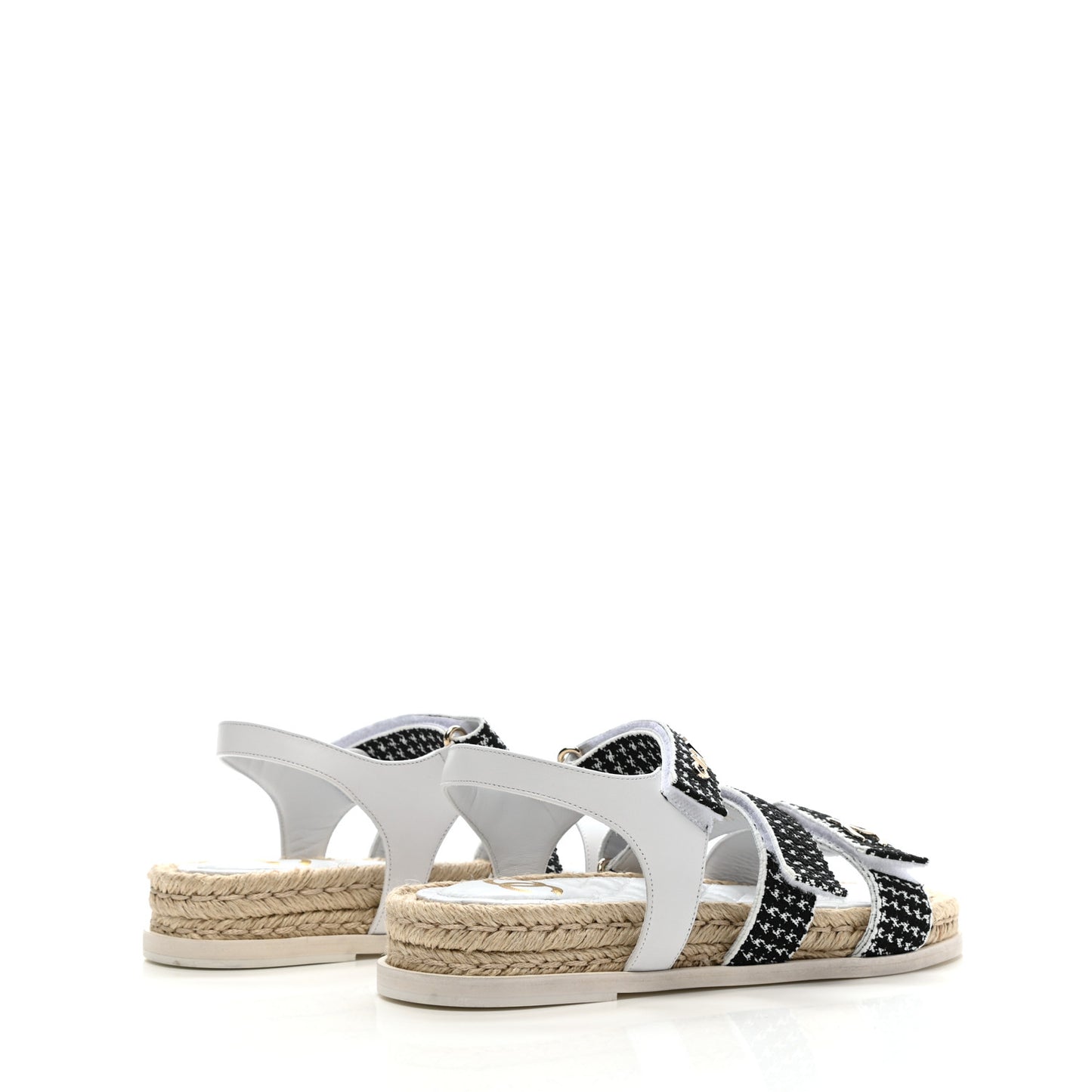 Stretch Fabric Lambskin CC Flat Sandals 39 White Black