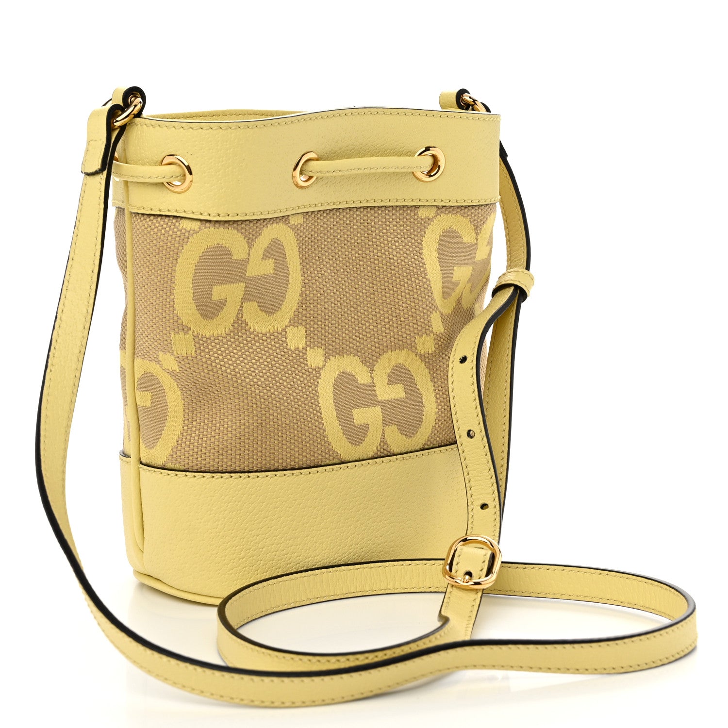 Gucci Monogram Jumbo GG Textured Dollar Calfskin Mini Ophidia Bucket Bag Beige Banana 3 of 10