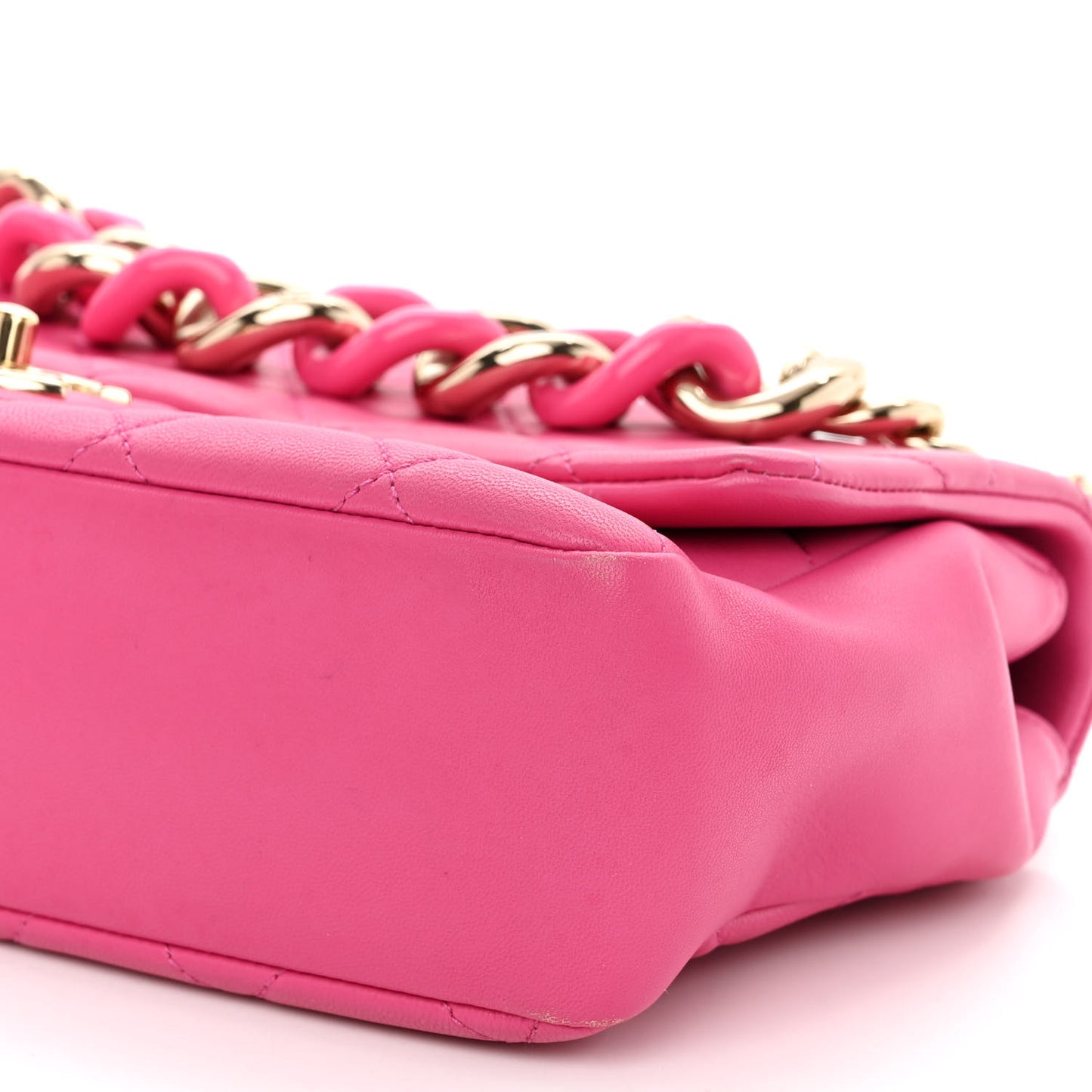Lambskin Quilted Resin Bi-Color Chain Flap Bag Pink