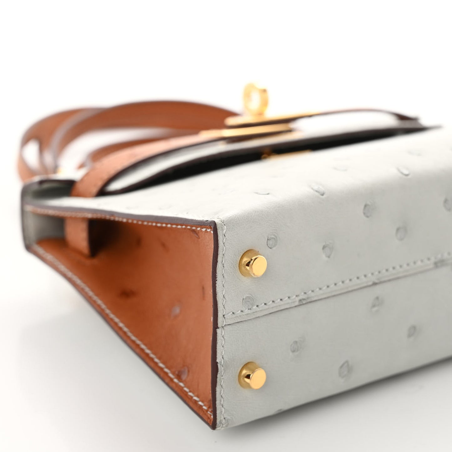 Ostrich Horseshoe Mini Kelly Sellier 20 Gris Perle Gold