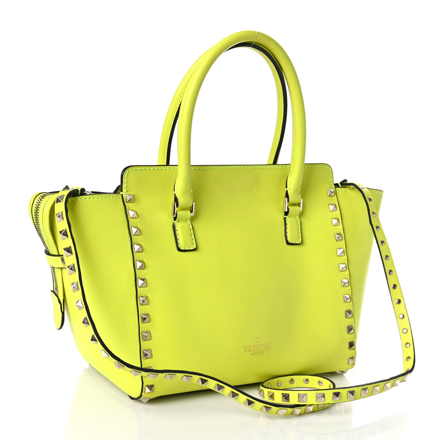 Vitello Small Rockstud Double Handle Tote Yellow Fluo