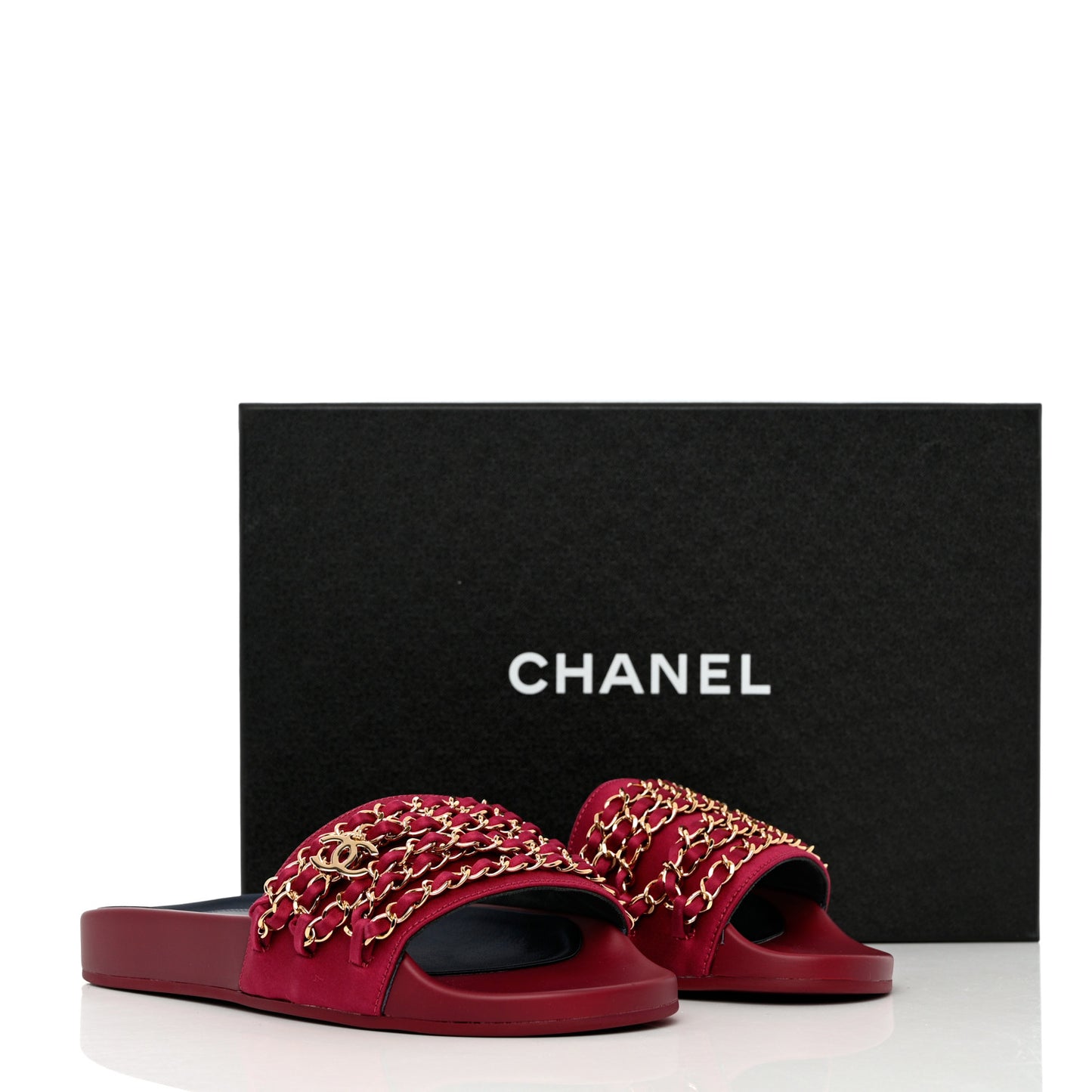 Satin Chain Flat Sandals 36 Dark Fuchsia