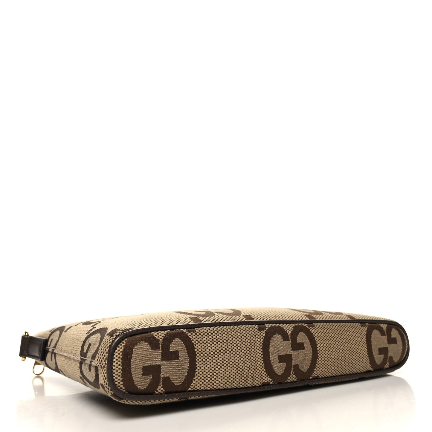 Monogram Jumbo GG Textured Dollar Calfskin Web Wristlet Messenger Bag Camel Ebony New Acero