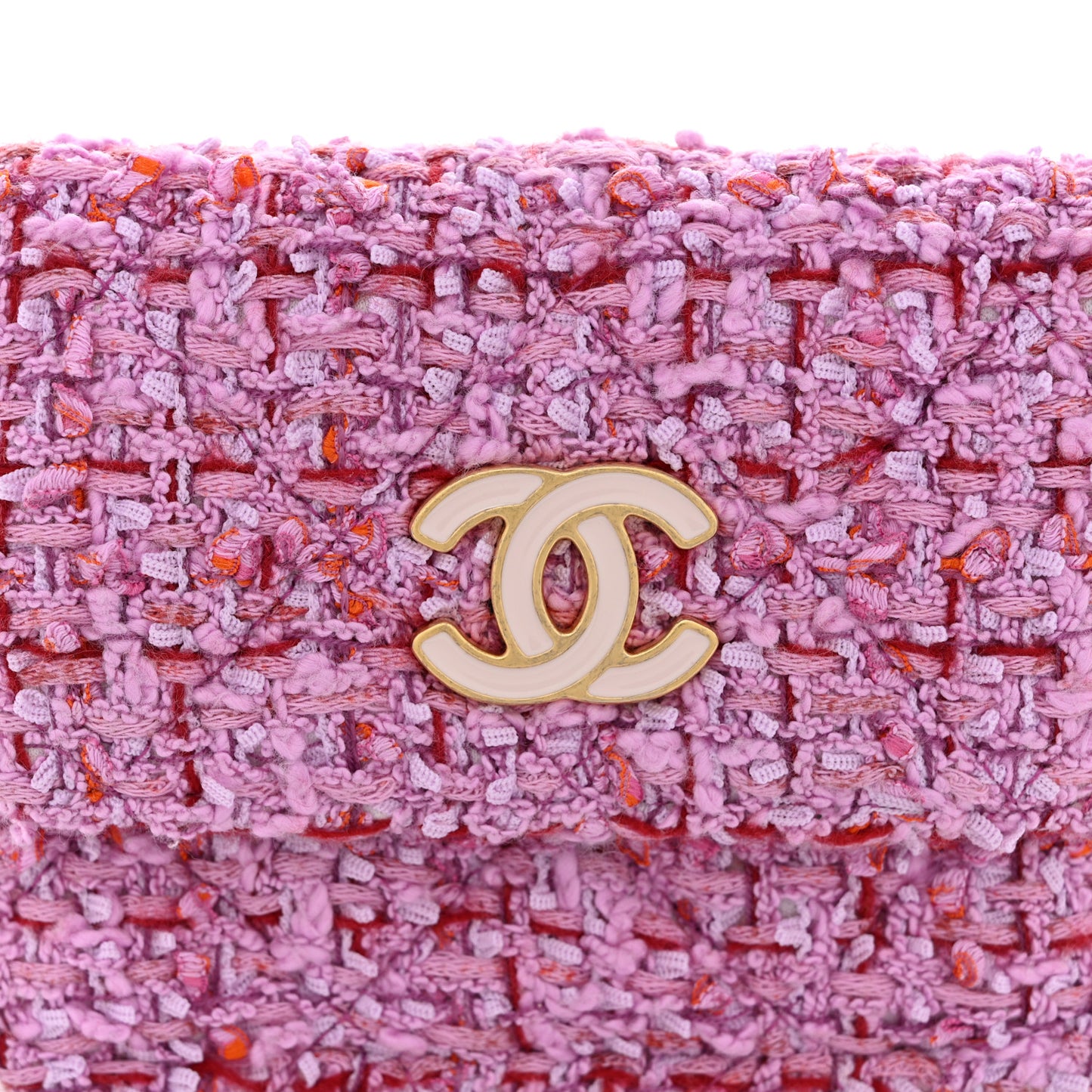 Tweed Enamel Quilted Pending CC Flap Belt Bag Pink Purple
