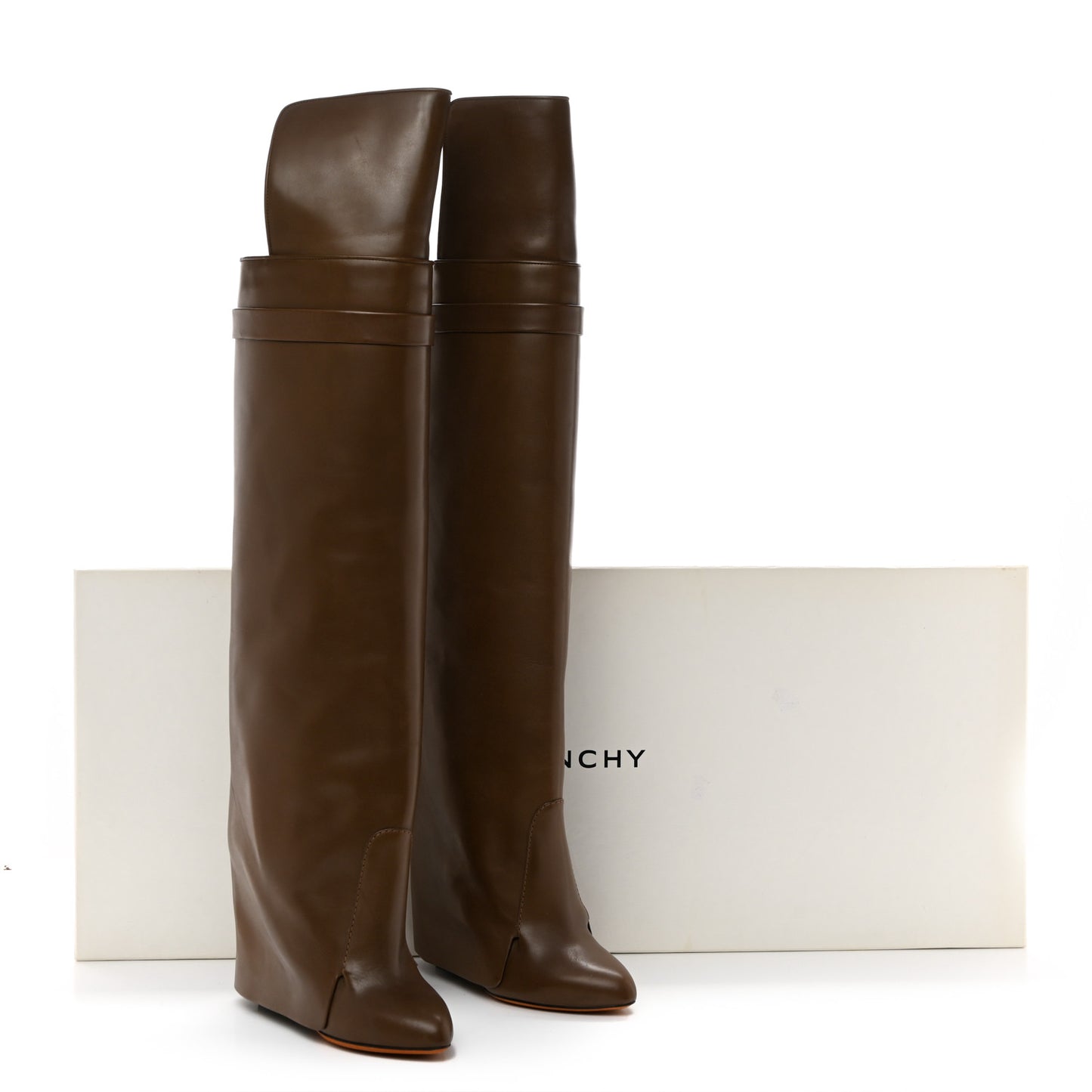 Calfskin Shark Look Over The Knee Boots 37.5 Kaky